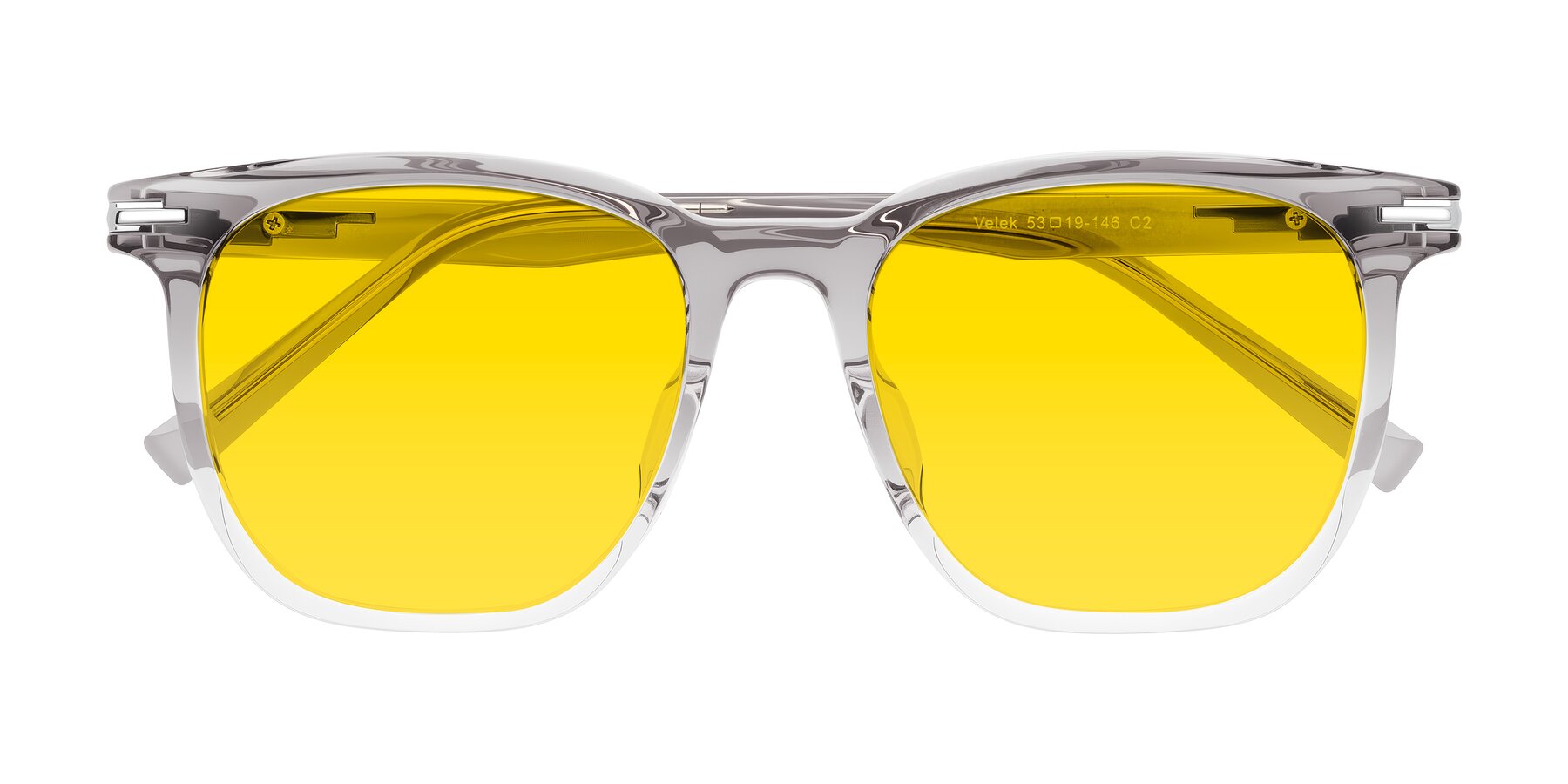 Folded Front of Velek in Gradient Crystal Gray with Yellow Tinted Lenses