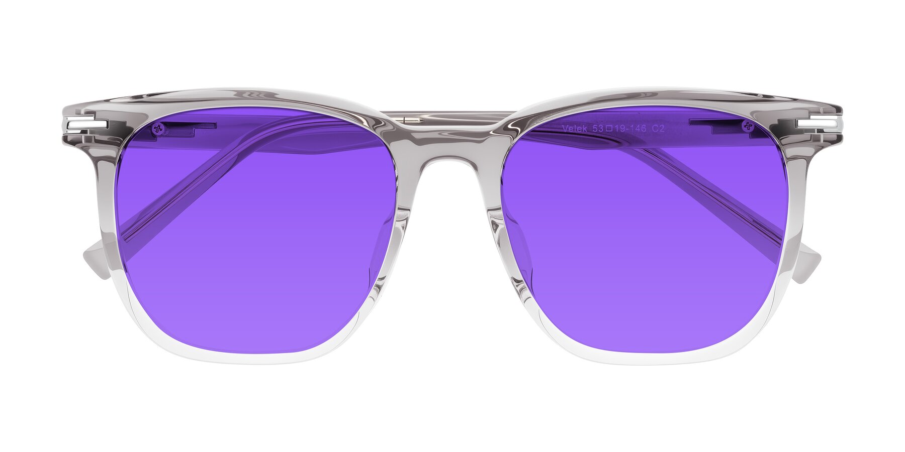 Folded Front of Velek in Gradient Crystal Gray with Purple Tinted Lenses