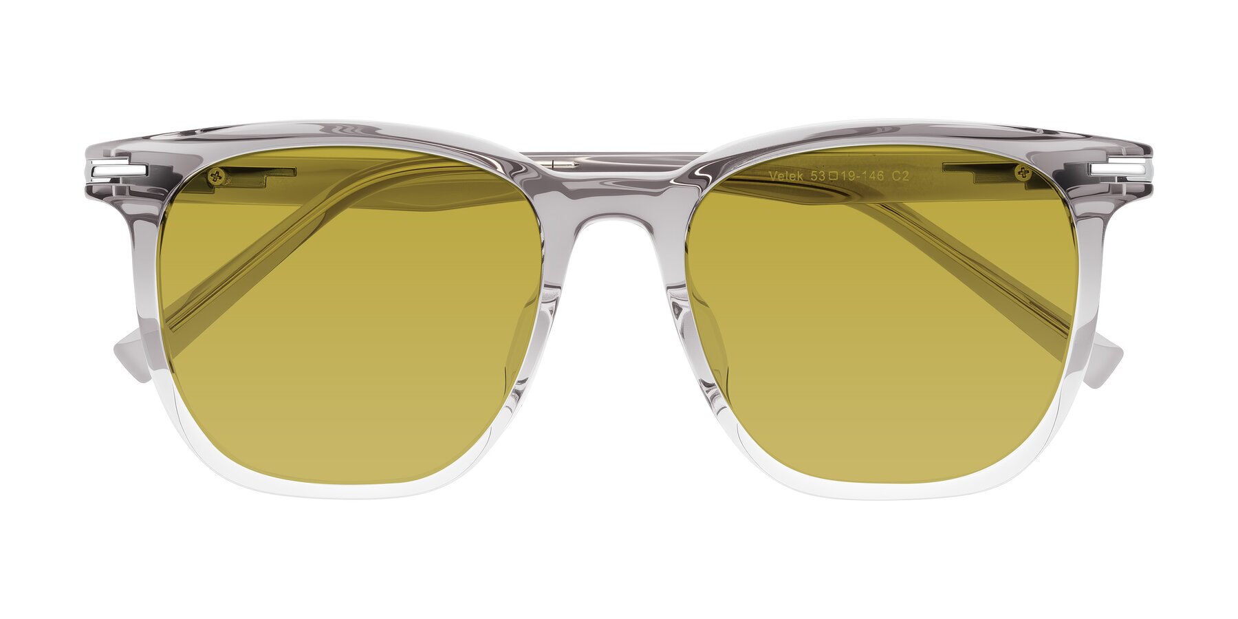 Folded Front of Velek in Gradient Crystal Gray with Champagne Tinted Lenses