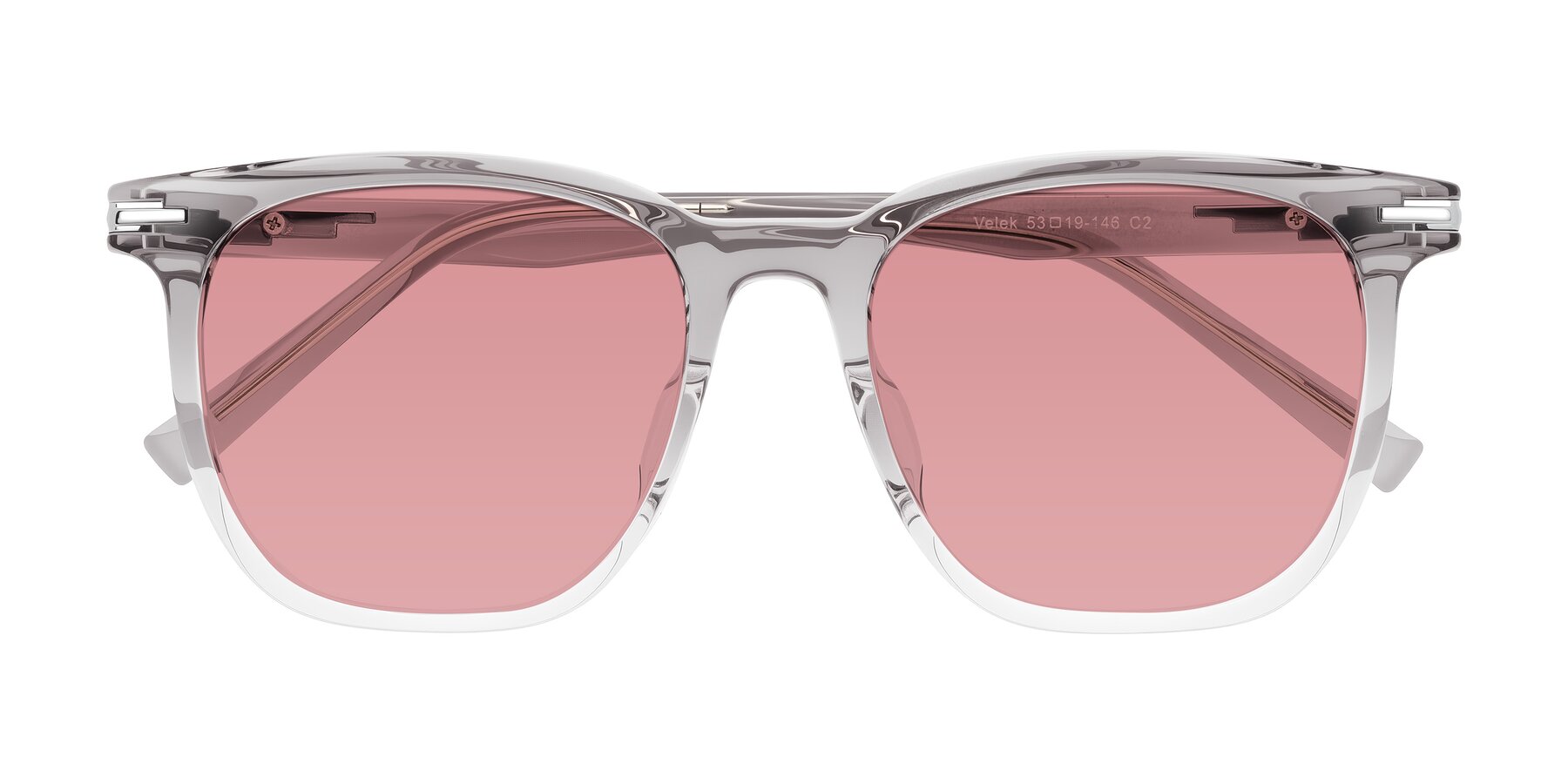 Folded Front of Velek in Gradient Crystal Gray with Medium Garnet Tinted Lenses