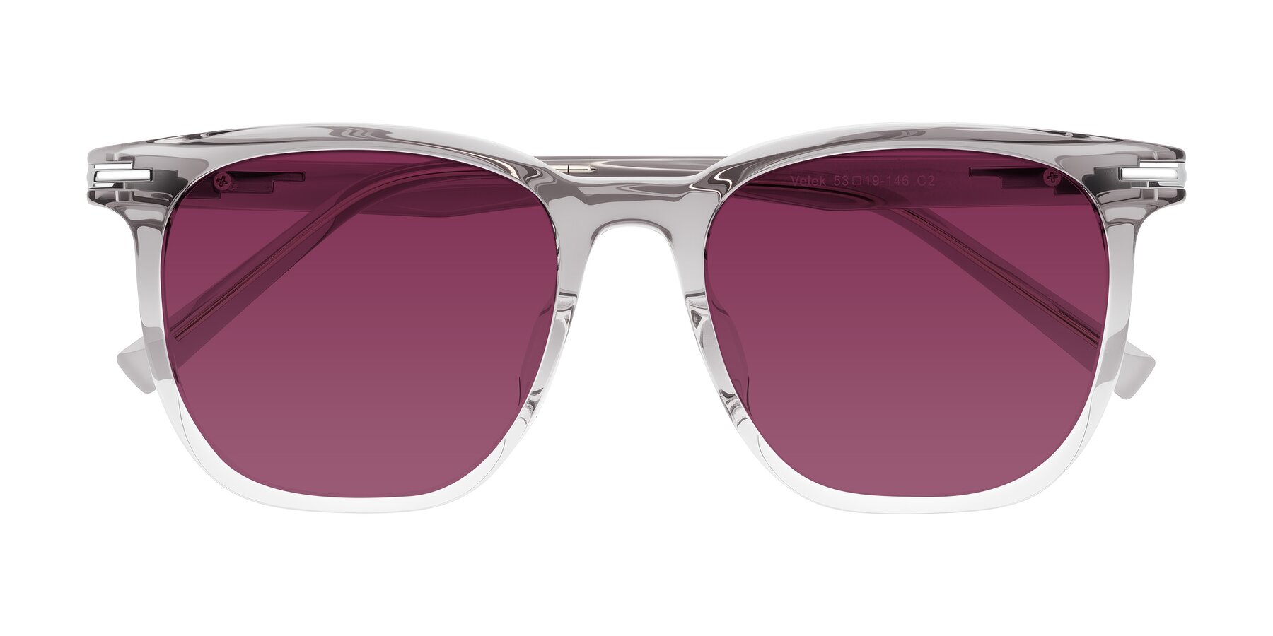 Folded Front of Velek in Gradient Crystal Gray with Wine Tinted Lenses