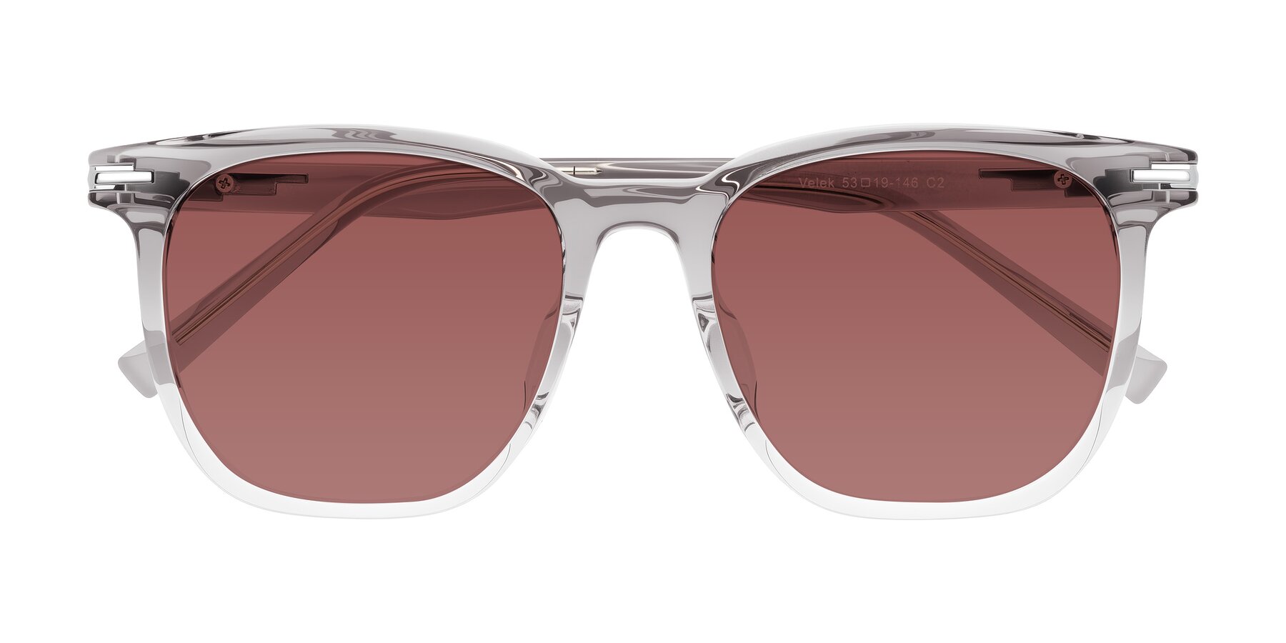 Folded Front of Velek in Gradient Crystal Gray with Garnet Tinted Lenses
