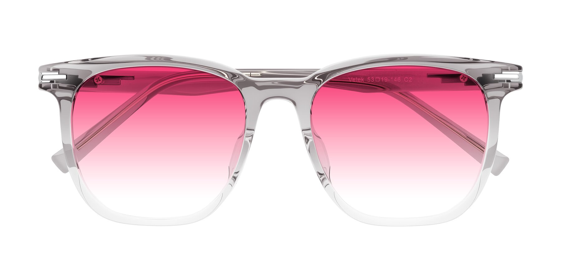 Folded Front of Velek in Gradient Crystal Gray with Pink Gradient Lenses