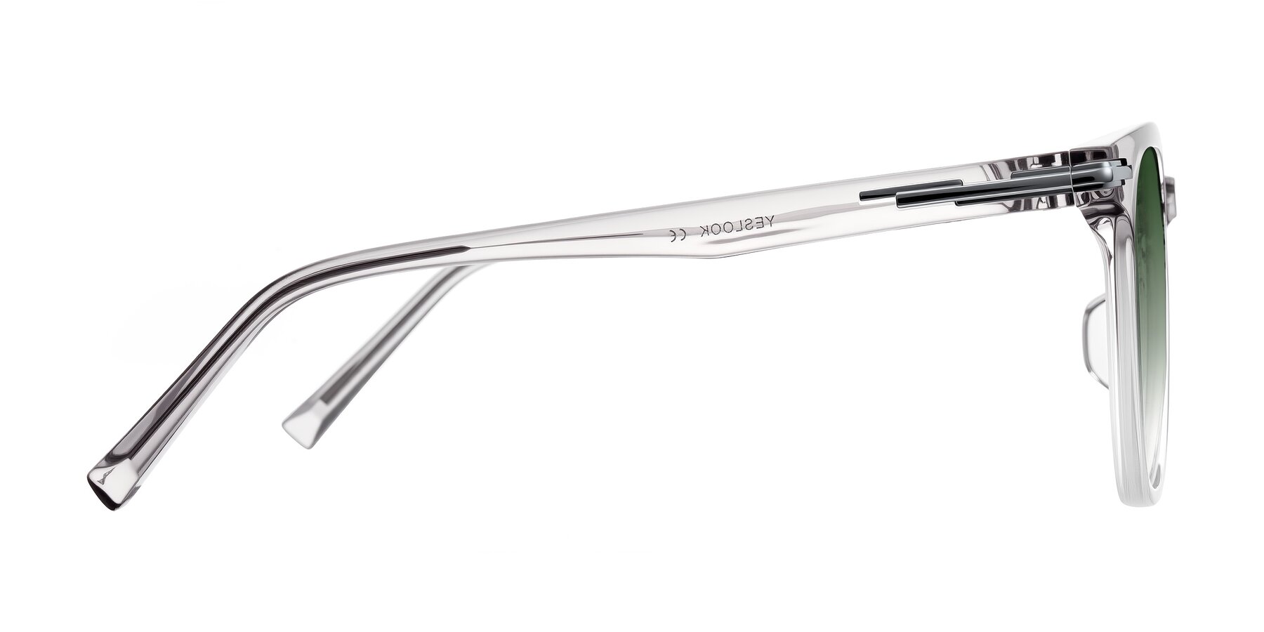 Side of Velek in Gradient Crystal Gray with Green Gradient Lenses