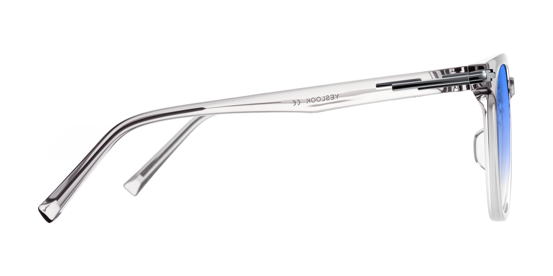 Side of Velek in Gradient Crystal Gray with Blue Gradient Lenses