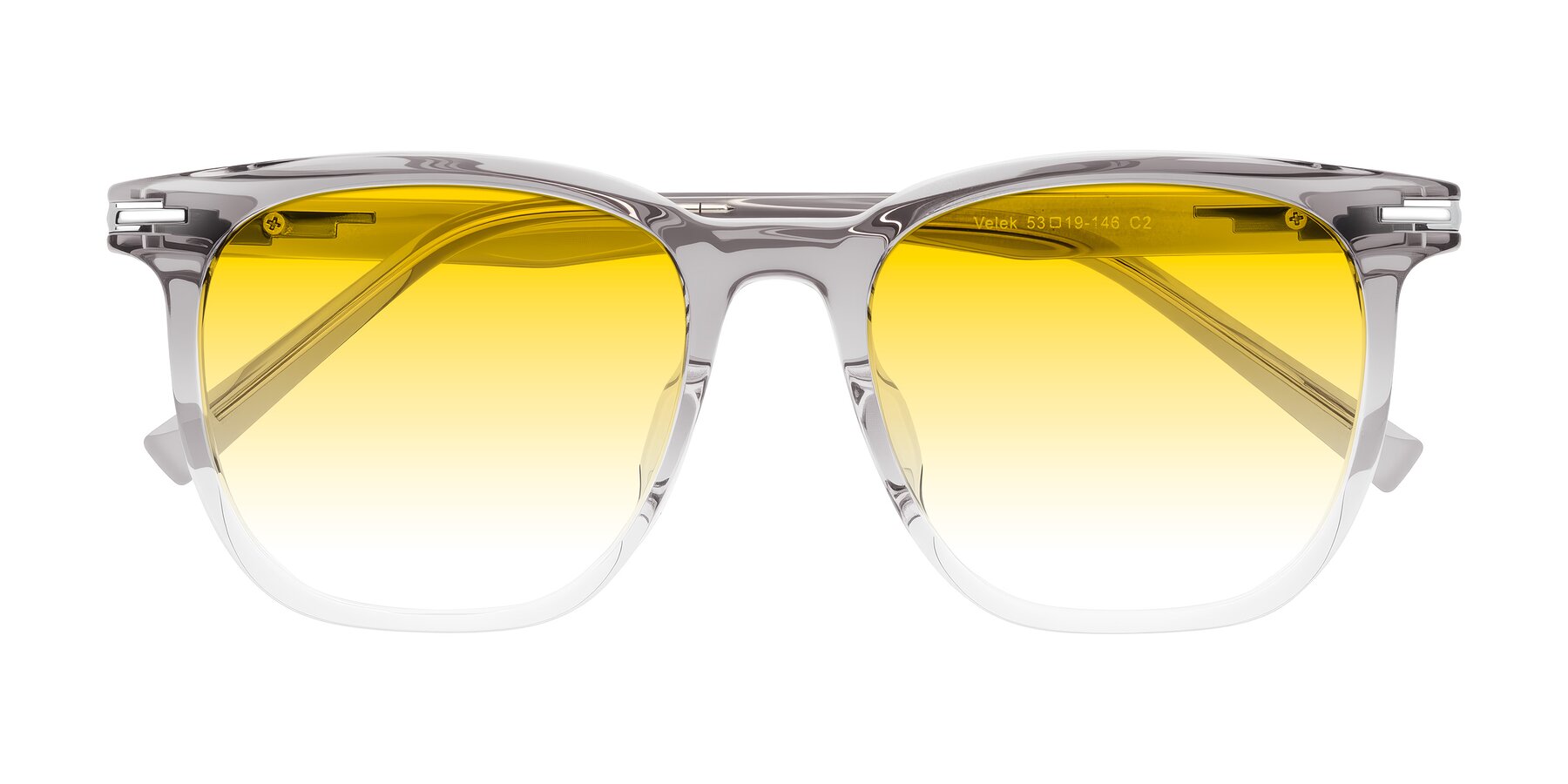 Folded Front of Velek in Gradient Crystal Gray with Yellow Gradient Lenses