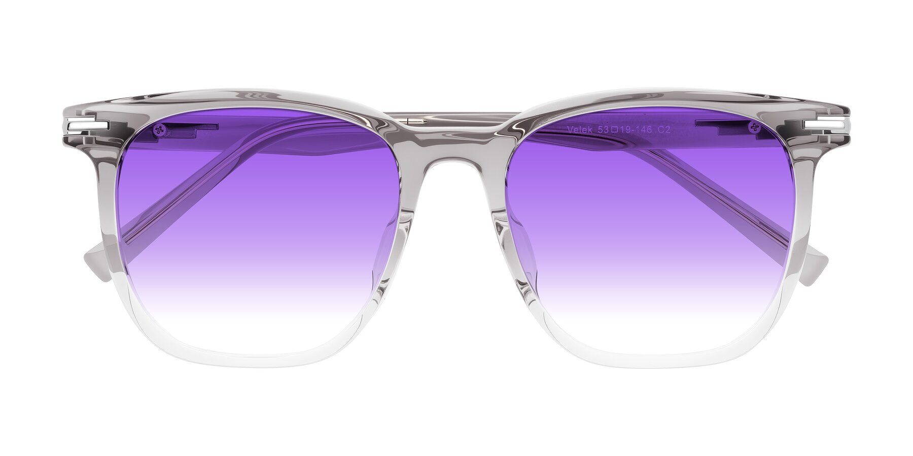 Folded Front of Velek in Gradient Crystal Gray with Purple Gradient Lenses