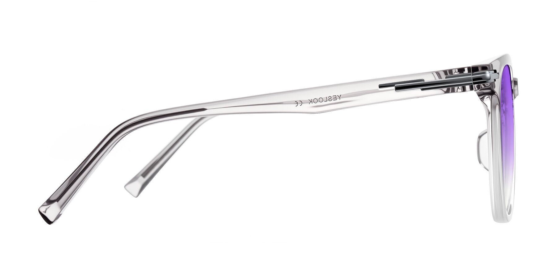 Side of Velek in Gradient Crystal Gray with Purple Gradient Lenses
