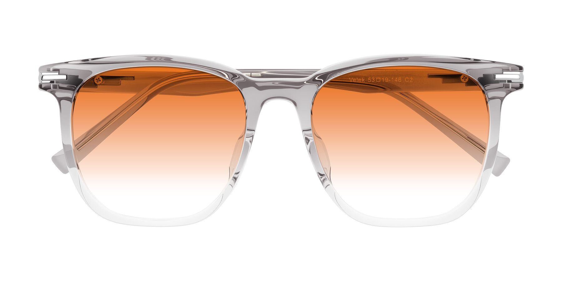 Folded Front of Velek in Gradient Crystal Gray with Orange Gradient Lenses