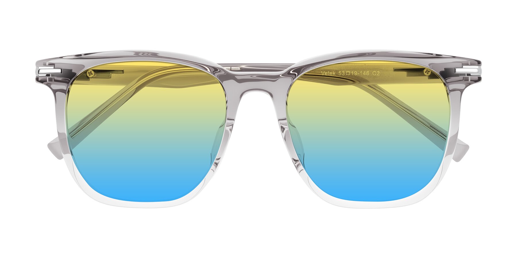 Folded Front of Velek in Gradient Crystal Gray with Yellow / Blue Gradient Lenses