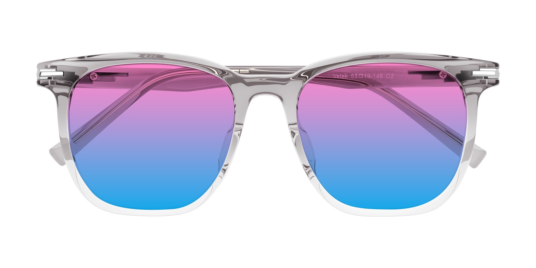 Folded Front of Velek in Gradient Crystal Gray with Pink / Blue Gradient Lenses