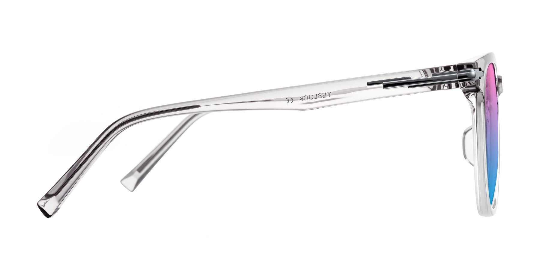 Side of Velek in Gradient Crystal Gray with Pink / Blue Gradient Lenses