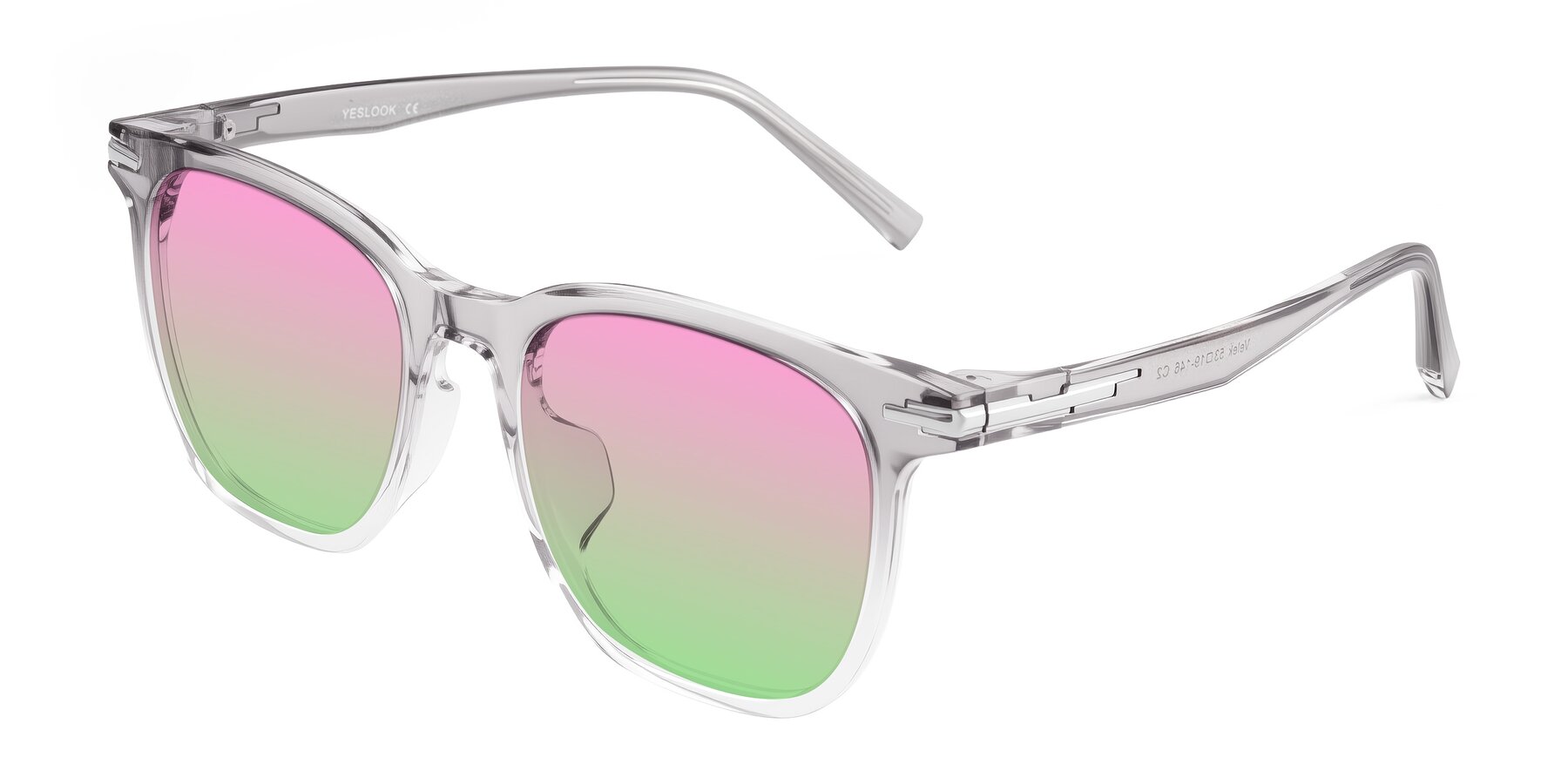 Angle of Velek in Gradient Crystal Gray with Pink / Green Gradient Lenses