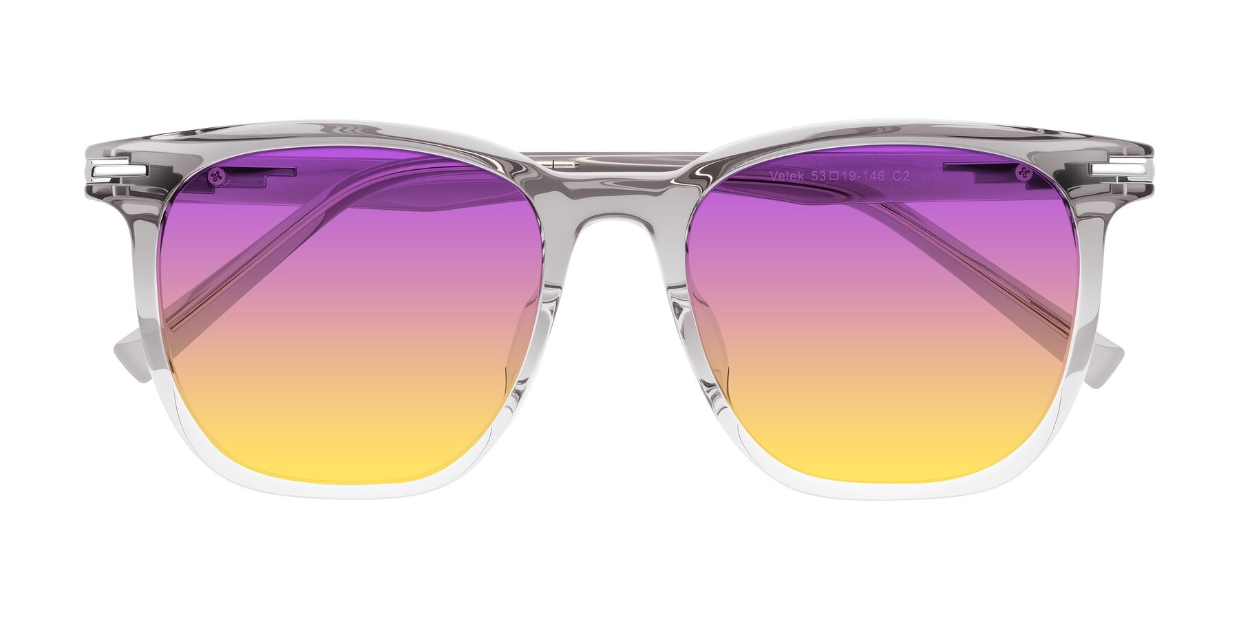 Folded Front of Velek in Gradient Crystal Gray with Purple / Yellow Gradient Lenses