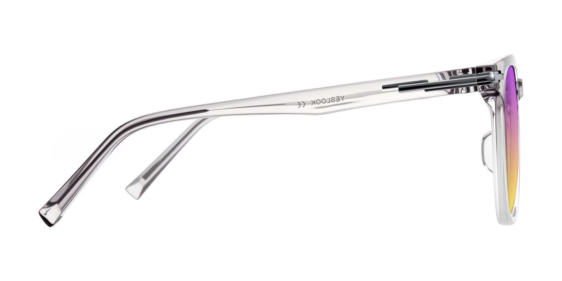 Side of Velek in Gradient Crystal Gray with Purple / Yellow Gradient Lenses