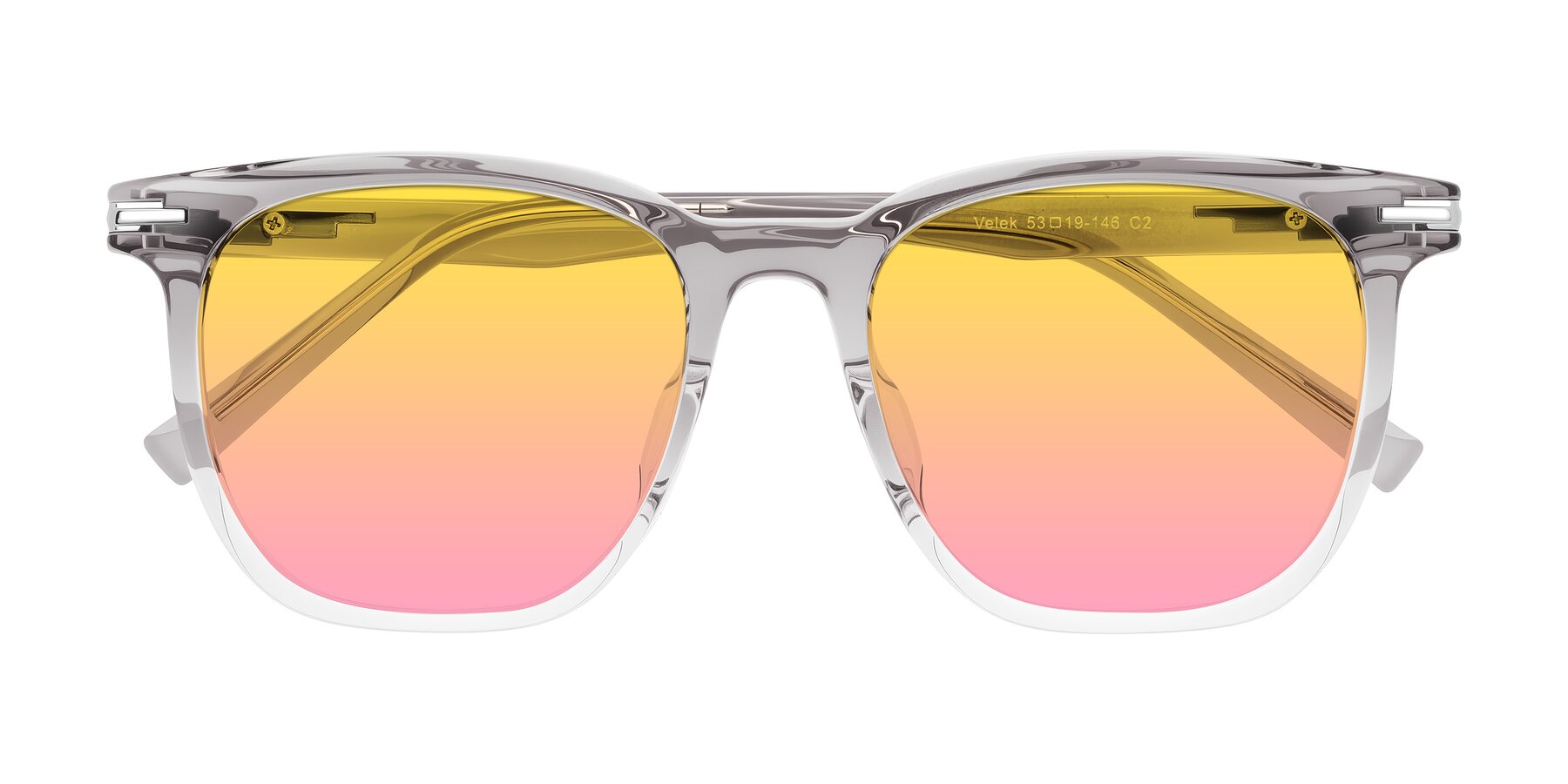Folded Front of Velek in Gradient Crystal Gray with Yellow / Pink Gradient Lenses
