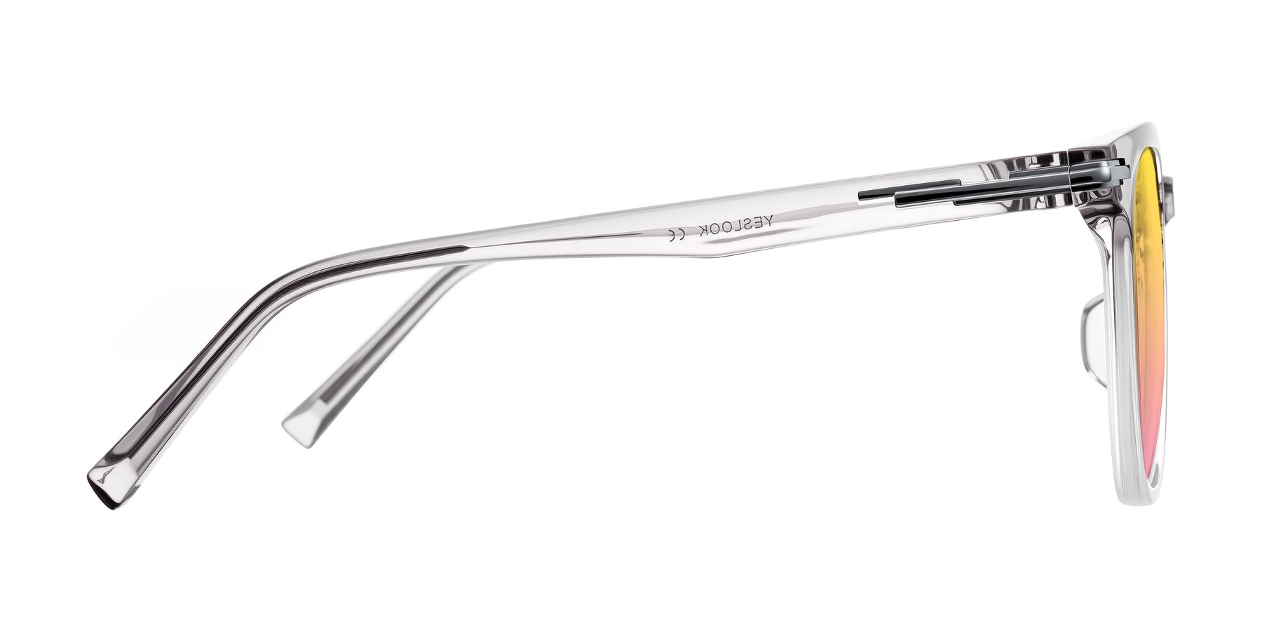 Side of Velek in Gradient Crystal Gray with Yellow / Pink Gradient Lenses