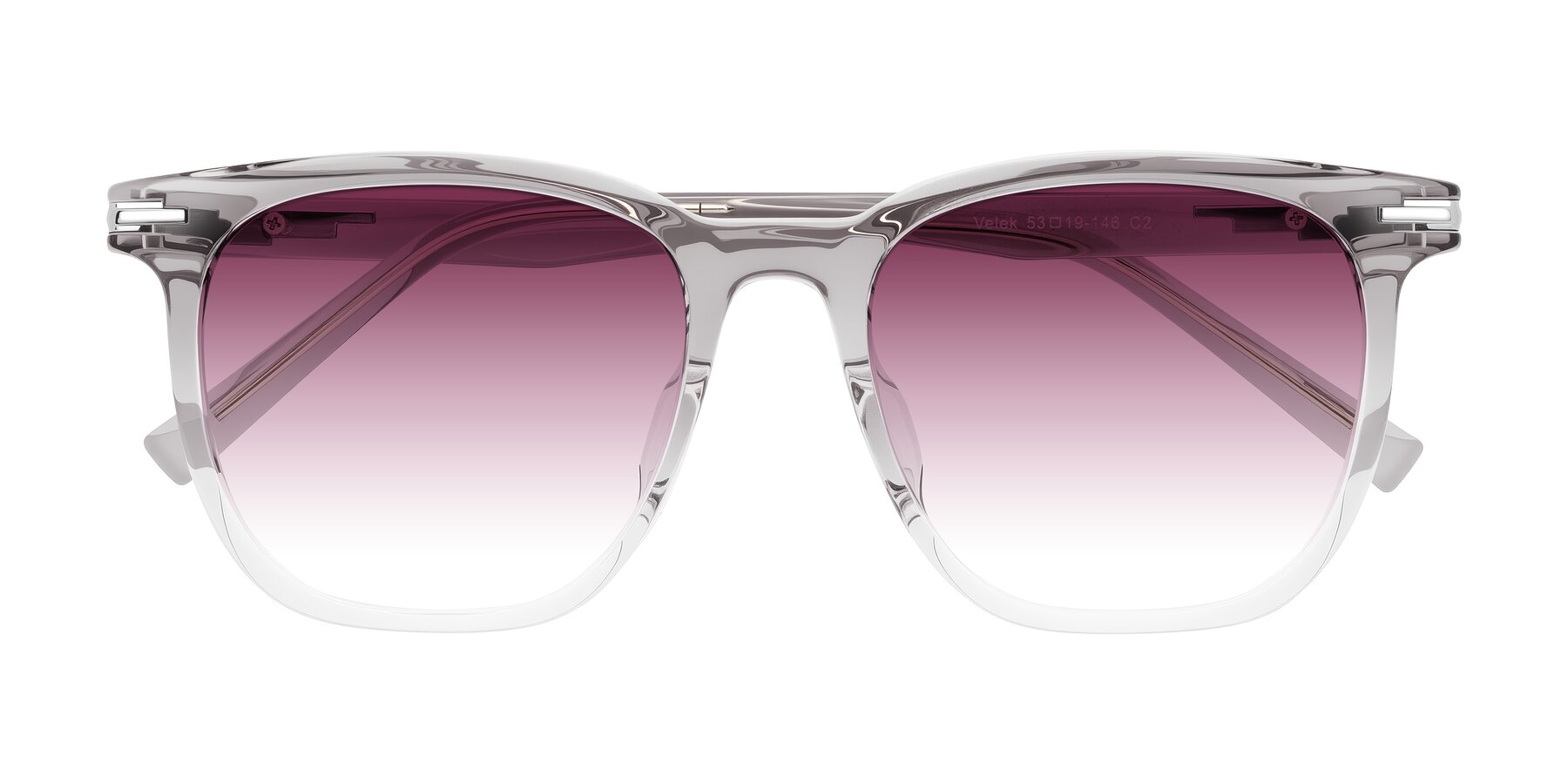 Folded Front of Velek in Gradient Crystal Gray with Wine Gradient Lenses