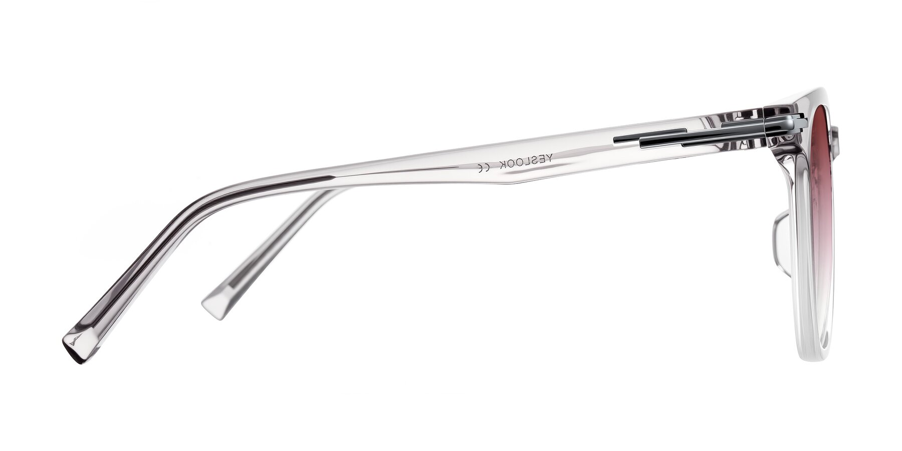 Side of Velek in Gradient Crystal Gray with Garnet Gradient Lenses