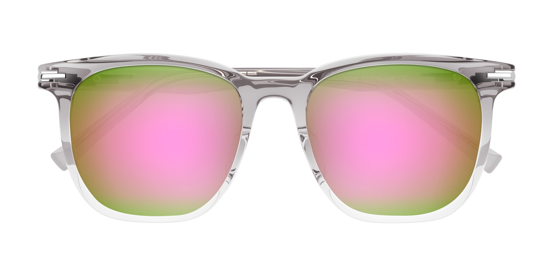 Folded Front of Velek in Gradient Crystal Gray with Pink Mirrored Lenses
