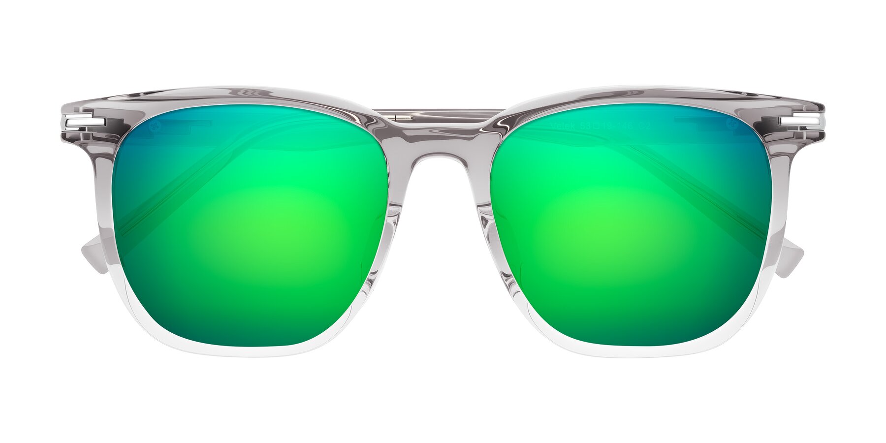 Folded Front of Velek in Gradient Crystal Gray with Green Mirrored Lenses