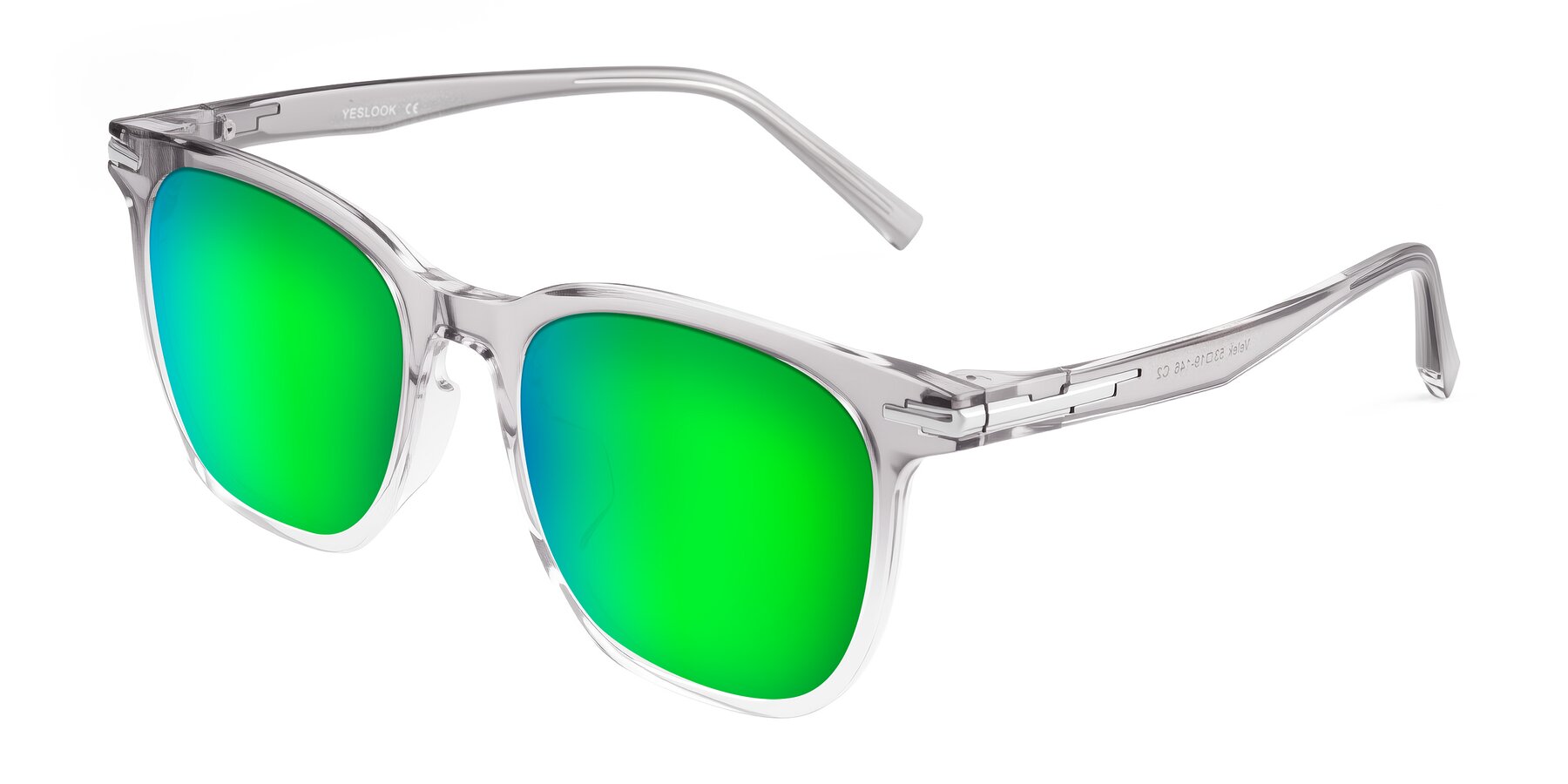 Angle of Velek in Gradient Crystal Gray with Green Mirrored Lenses