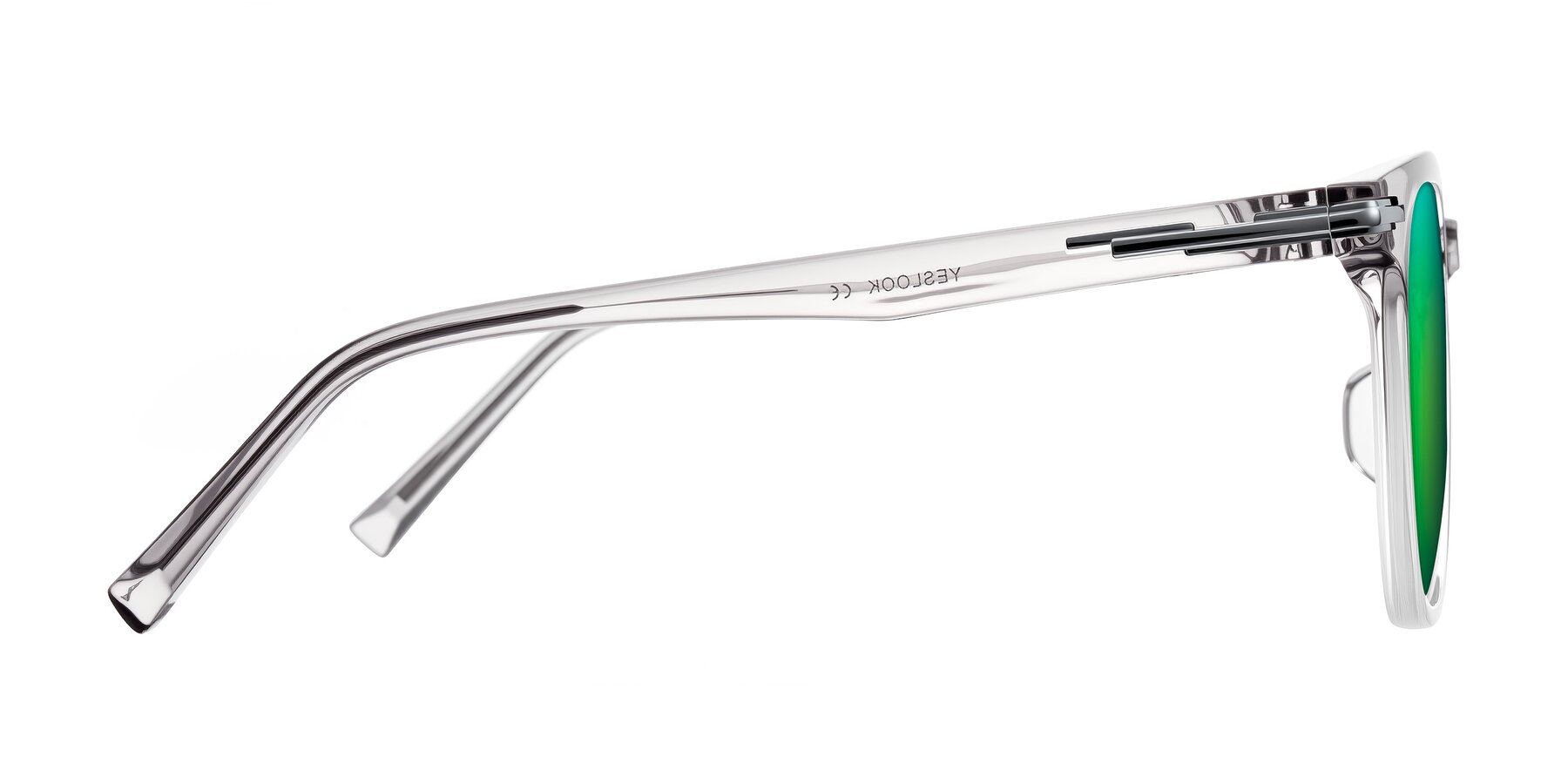 Side of Velek in Gradient Crystal Gray with Green Mirrored Lenses