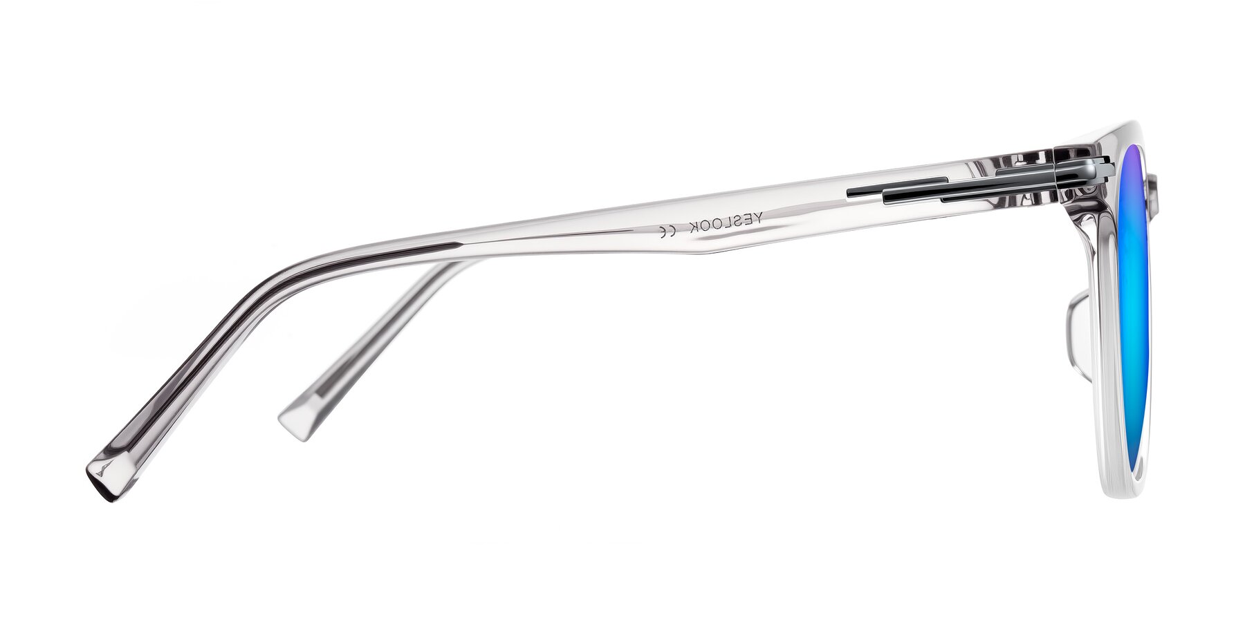 Side of Velek in Gradient Crystal Gray with Blue Mirrored Lenses