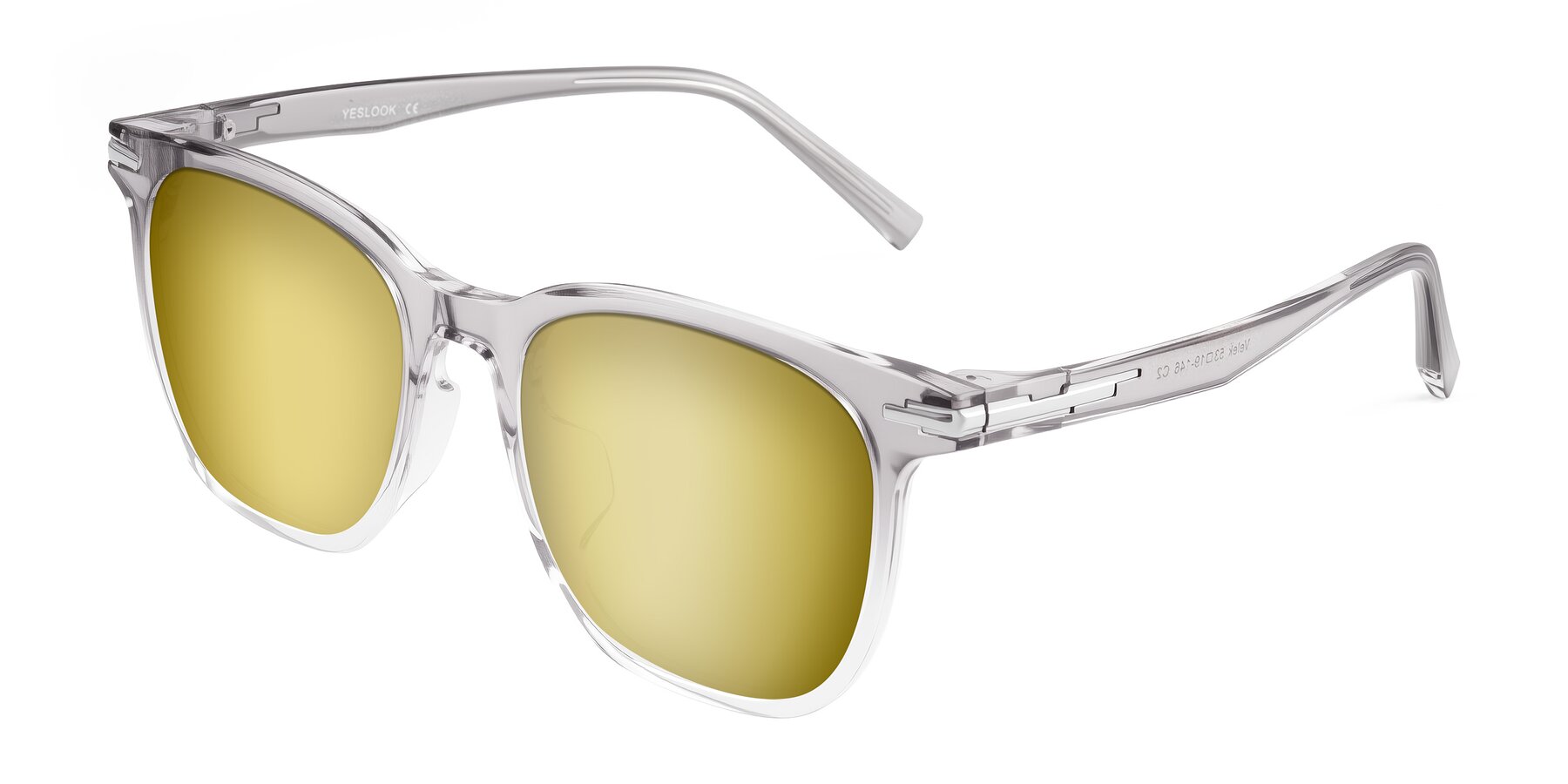 Angle of Velek in Gradient Crystal Gray with Gold Mirrored Lenses