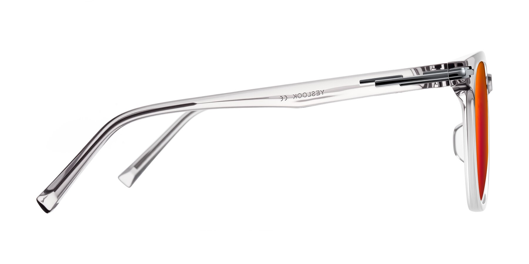 Side of Velek in Gradient Crystal Gray with Red Gold Mirrored Lenses