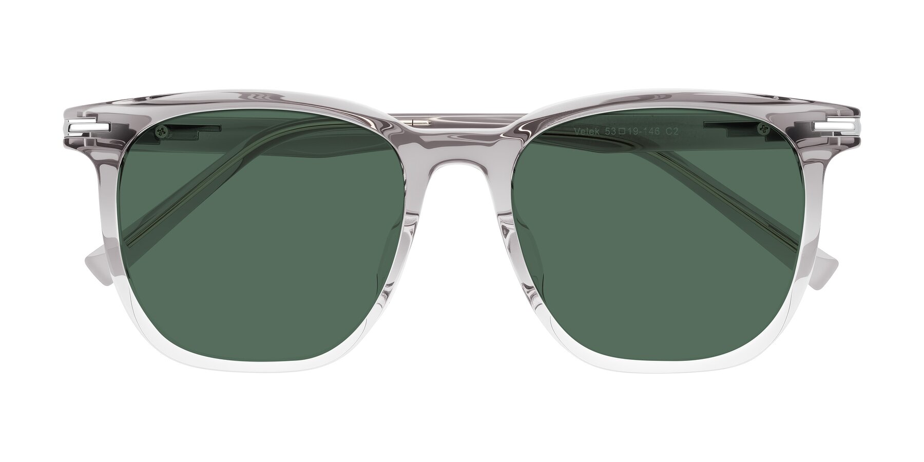 Folded Front of Velek in Gradient Crystal Gray with Green Polarized Lenses
