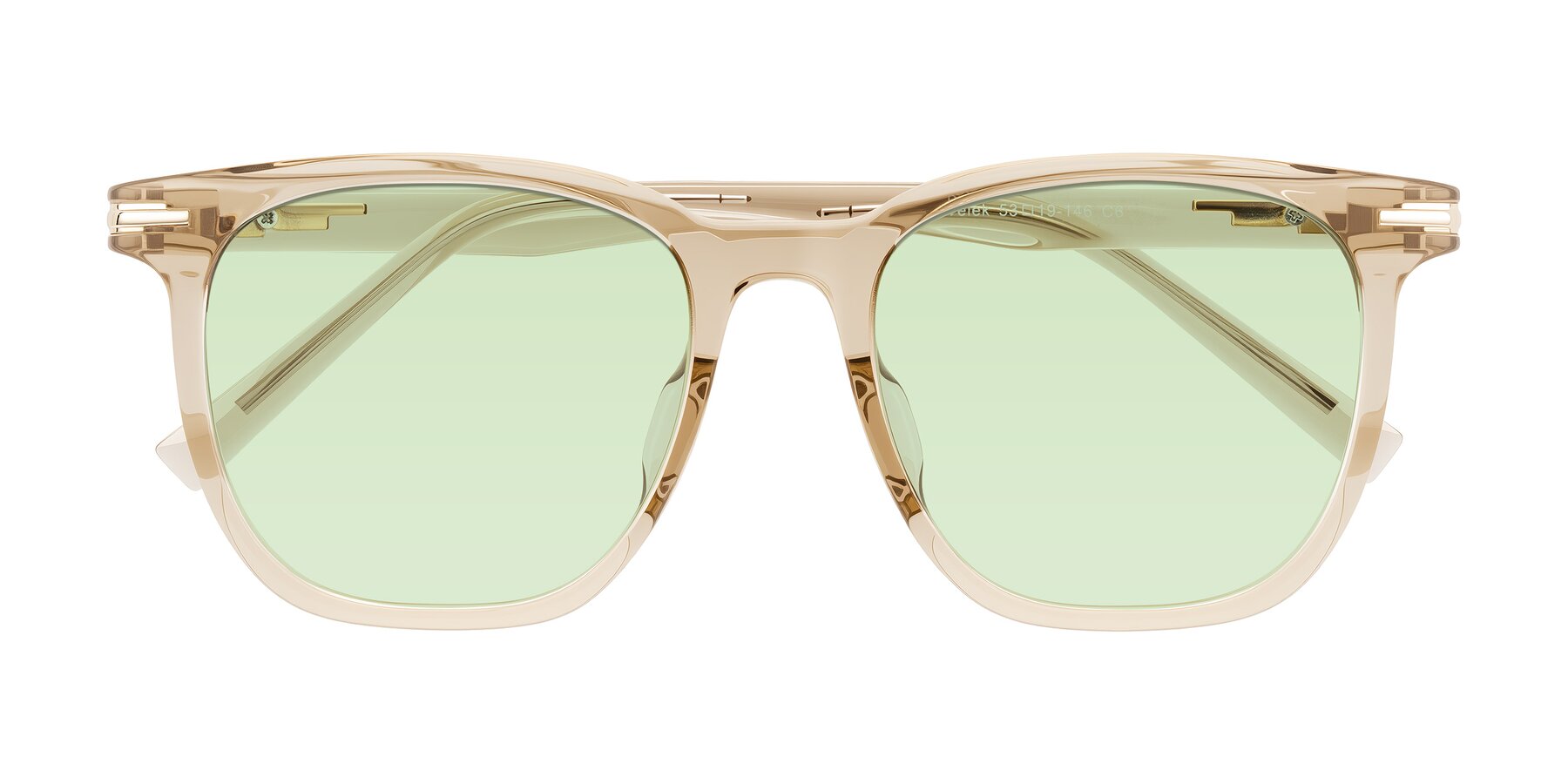 Folded Front of Velek in Champagne with Light Green Tinted Lenses