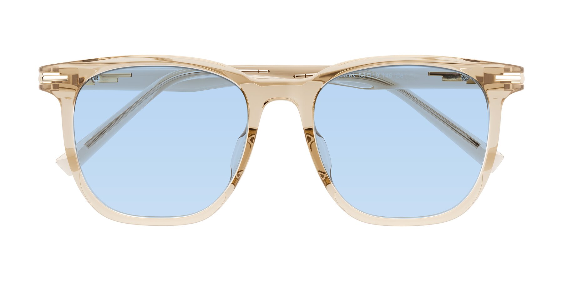 Folded Front of Velek in Champagne with Light Blue Tinted Lenses