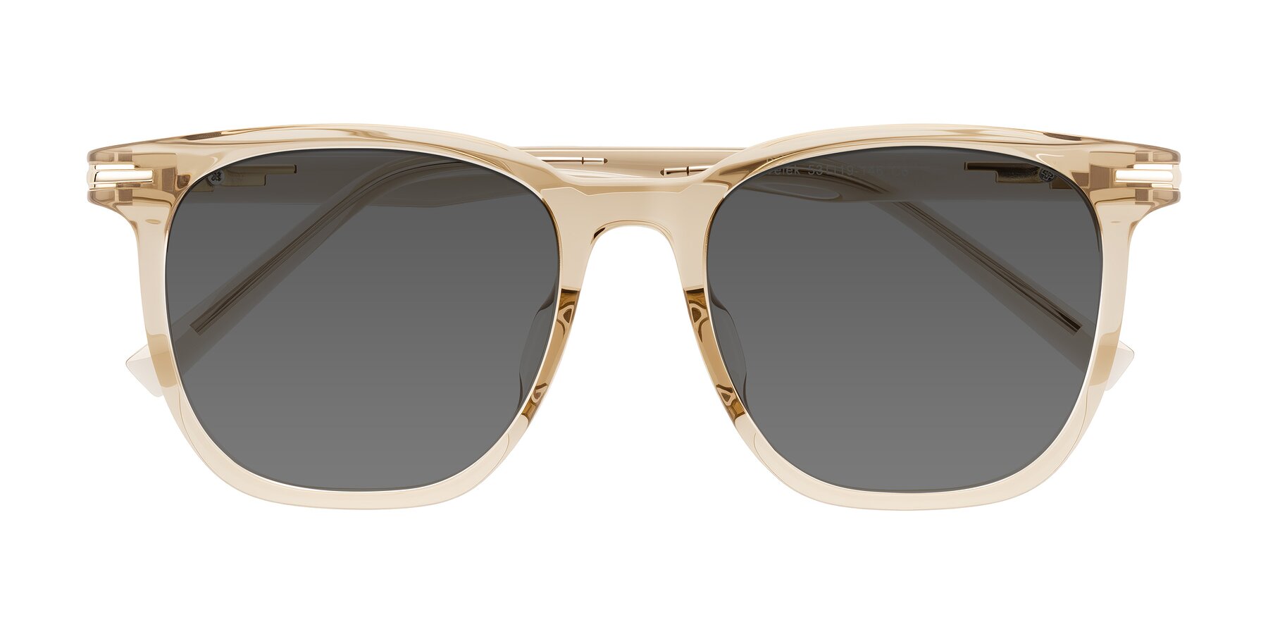 Folded Front of Velek in Champagne with Medium Gray Tinted Lenses