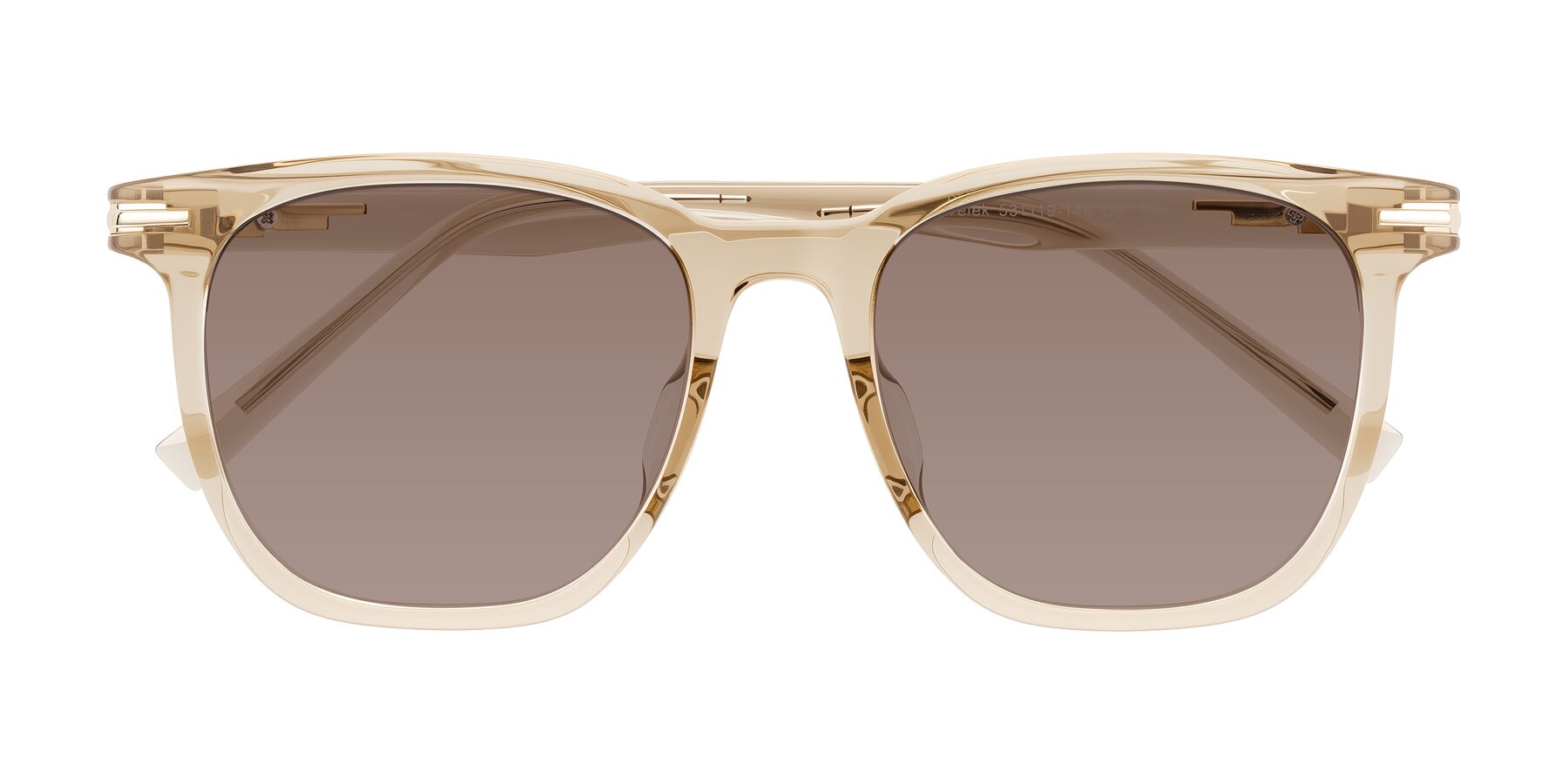 Folded Front of Velek in Champagne with Medium Brown Tinted Lenses