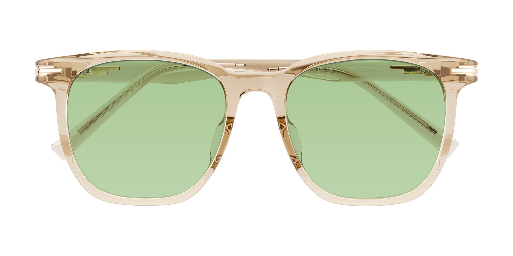 Folded Front of Velek in Champagne with Medium Green Tinted Lenses