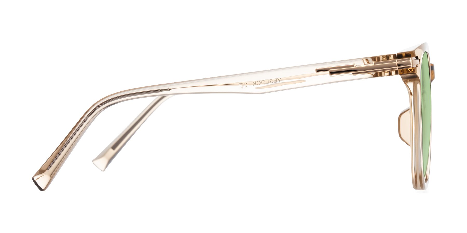 Side of Velek in Champagne with Medium Green Tinted Lenses