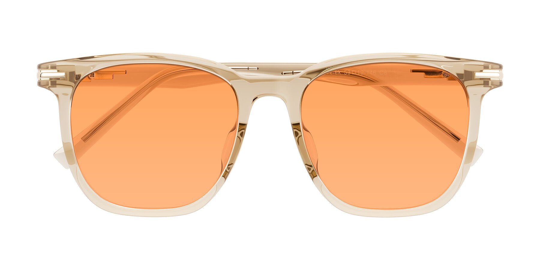 Folded Front of Velek in Champagne with Medium Orange Tinted Lenses