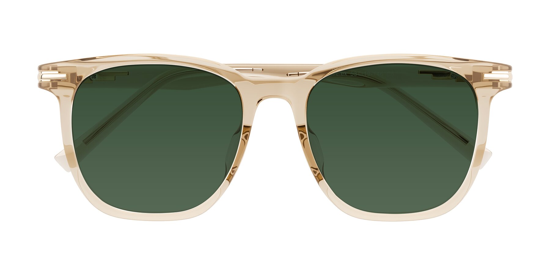 Folded Front of Velek in Champagne with Green Tinted Lenses