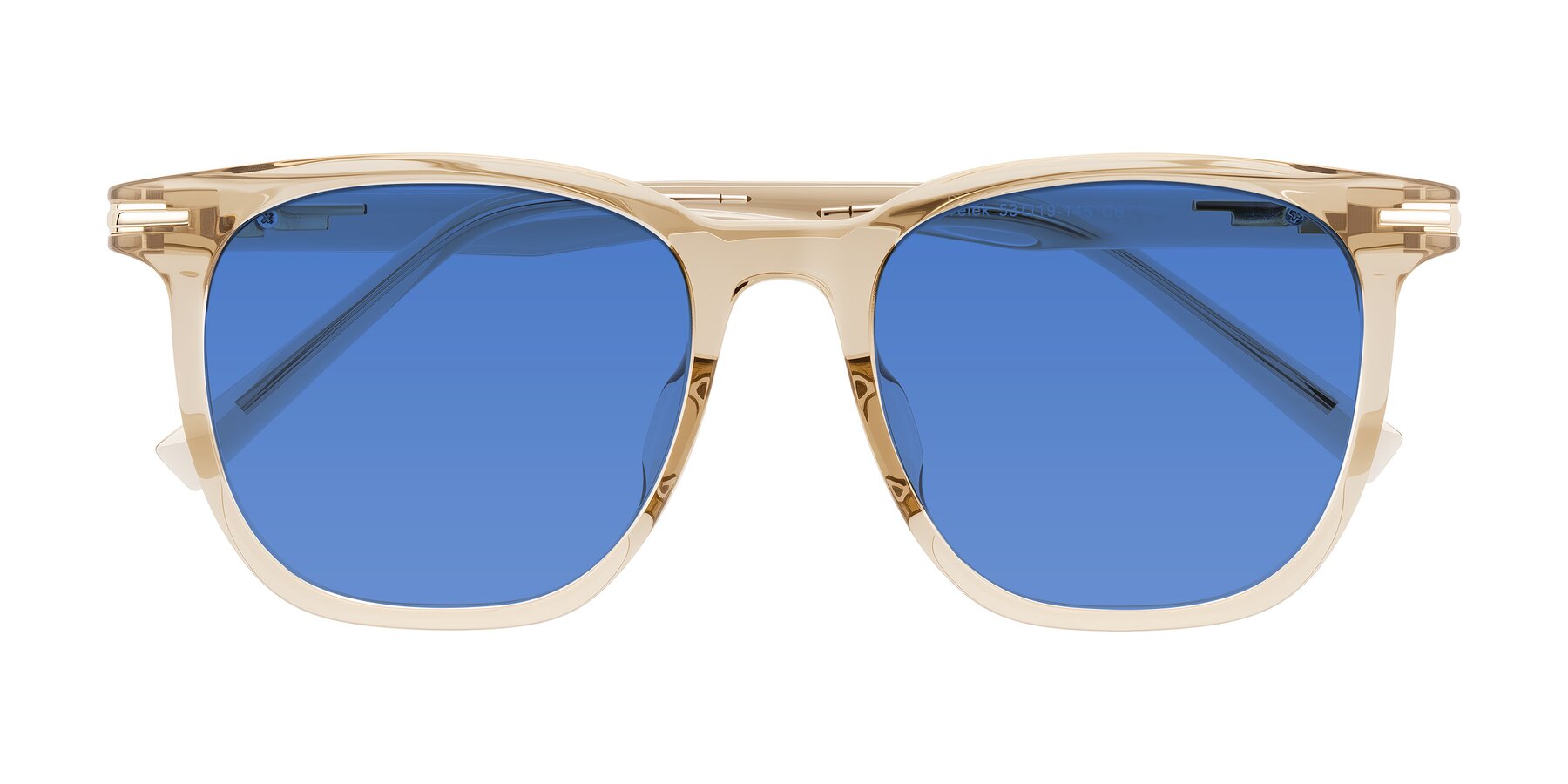 Folded Front of Velek in Champagne with Blue Tinted Lenses