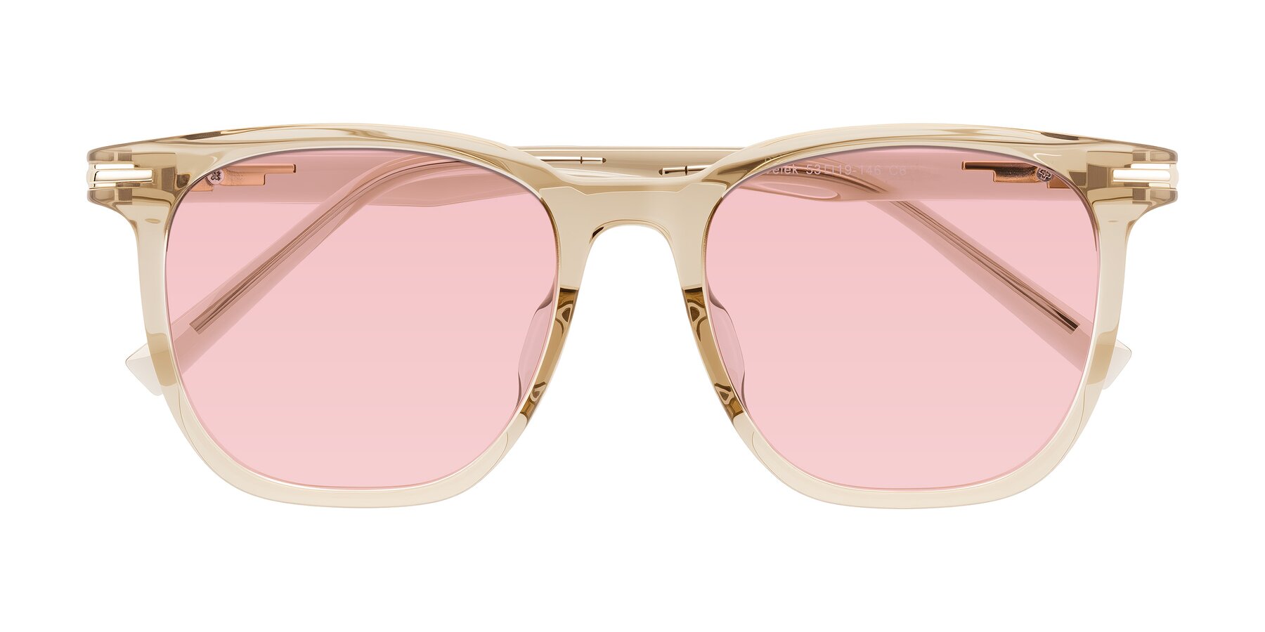 Folded Front of Velek in Champagne with Light Garnet Tinted Lenses