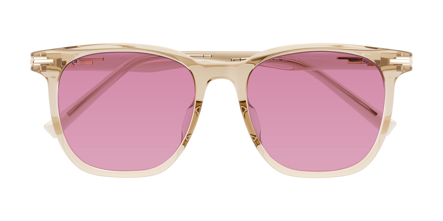 Folded Front of Velek in Champagne with Medium Wine Tinted Lenses