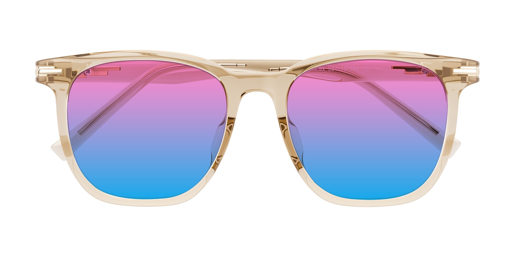 Folded Front of Velek in Champagne with Pink / Blue Gradient Lenses