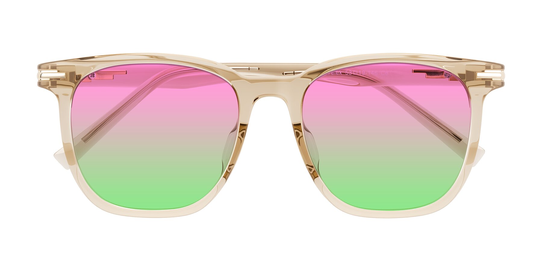 Folded Front of Velek in Champagne with Pink / Green Gradient Lenses