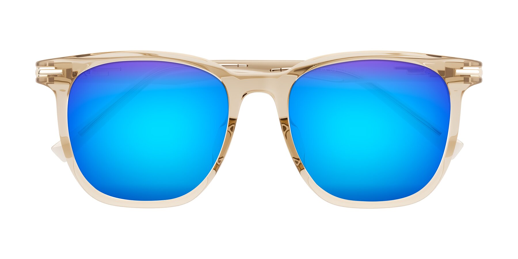 Folded Front of Velek in Champagne with Blue Mirrored Lenses