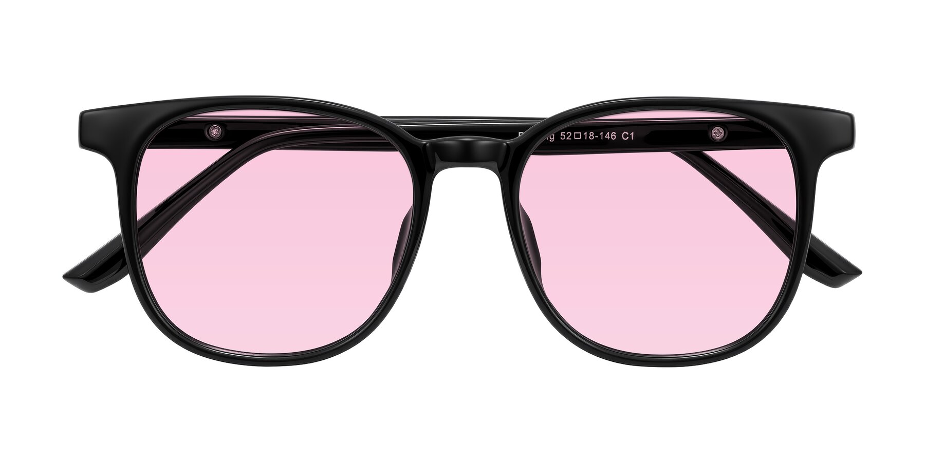 Folded Front of Ruhling in Black with Light Pink Tinted Lenses