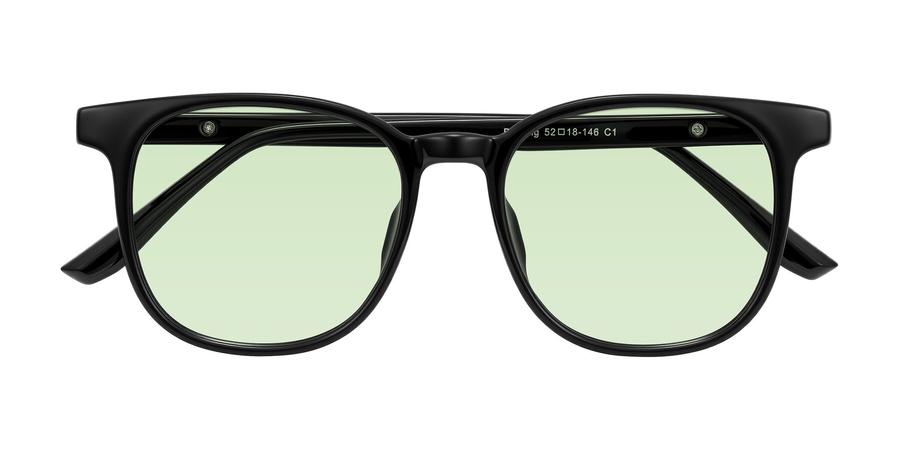 Folded Front of Ruhling in Black with Light Green Tinted Lenses