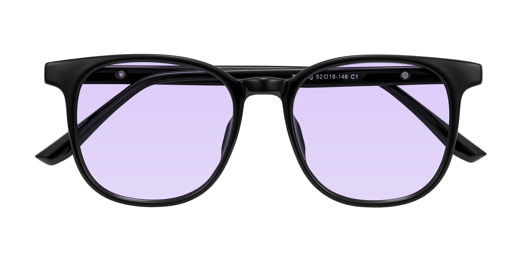 Folded Front of Ruhling in Black with Light Purple Tinted Lenses