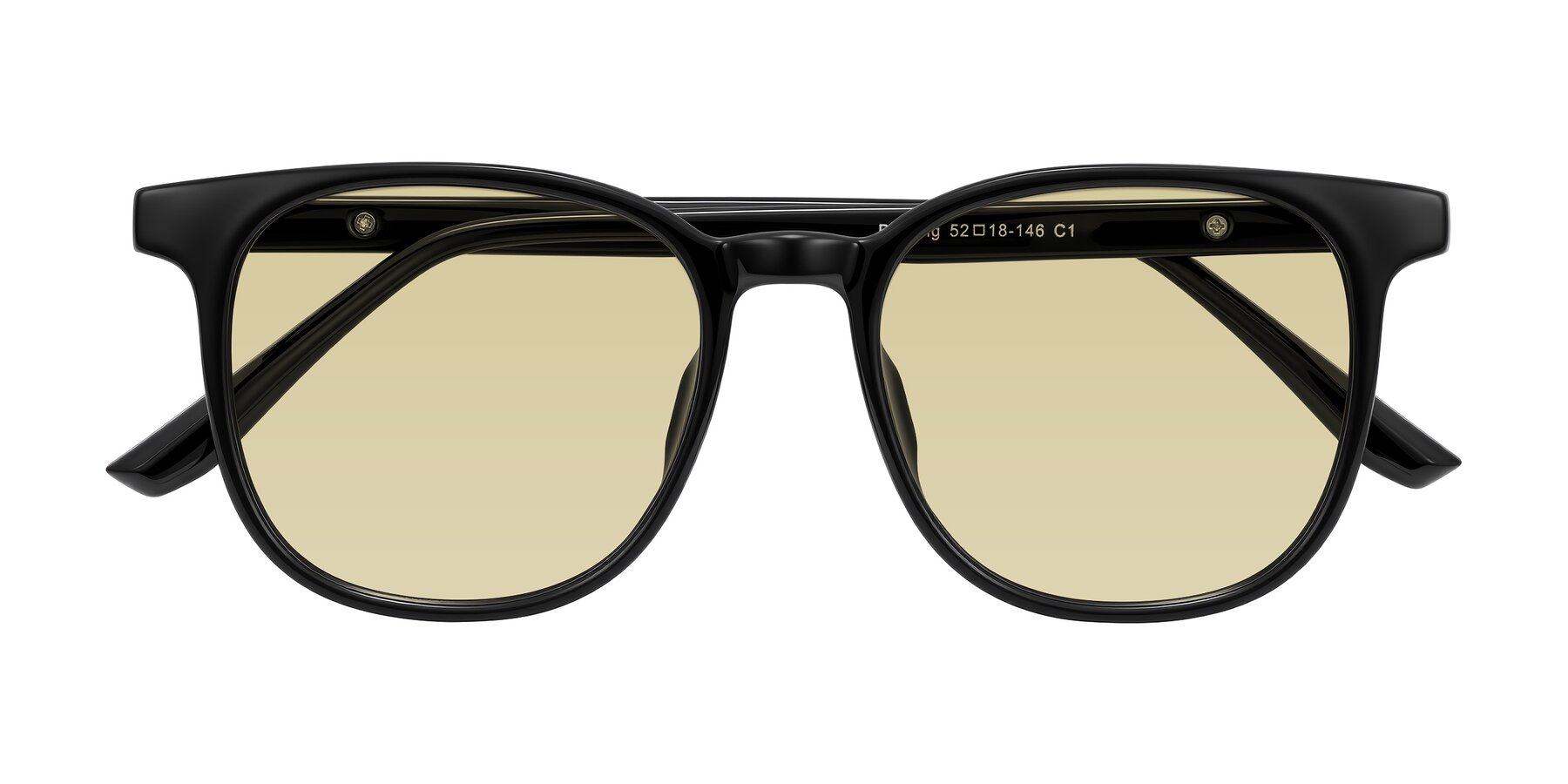 Folded Front of Ruhling in Black with Light Champagne Tinted Lenses
