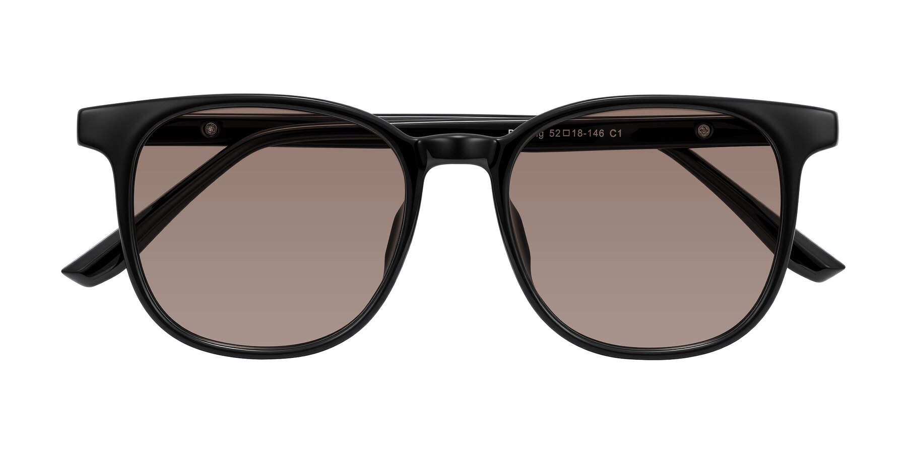 Folded Front of Ruhling in Black with Medium Brown Tinted Lenses